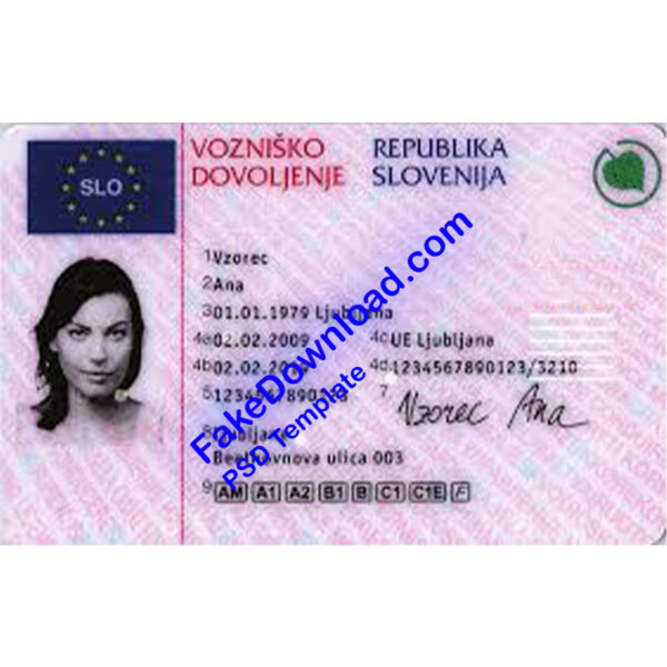 Slovenia Driver Licence Fake Template | download fake | Fakesample