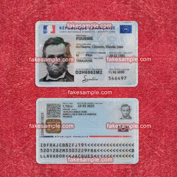 France National ID Card Fake Template