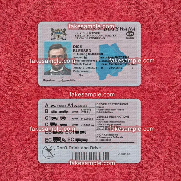 Botswana Driver Licence Fake Template