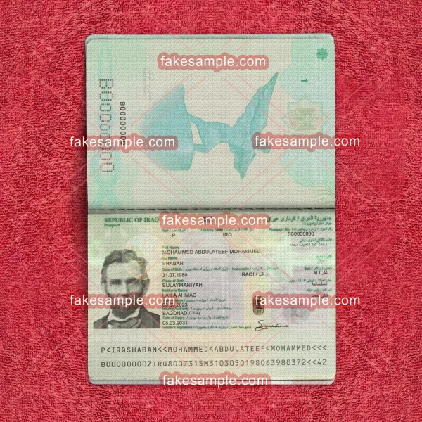 Iraq Passport Fake Template