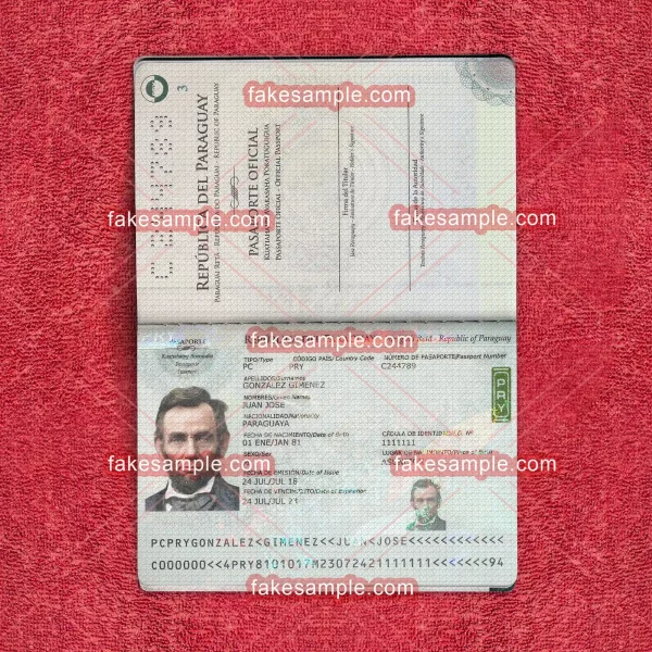 Paraguay Passport Fake Template