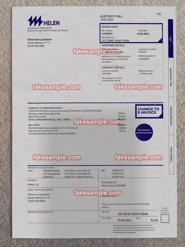 Finland Proof Address Fake Template