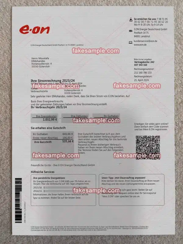 Germany Proof Address Fake Template