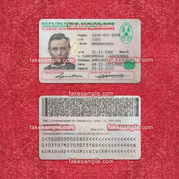 Togo Driver Licence Fake Template