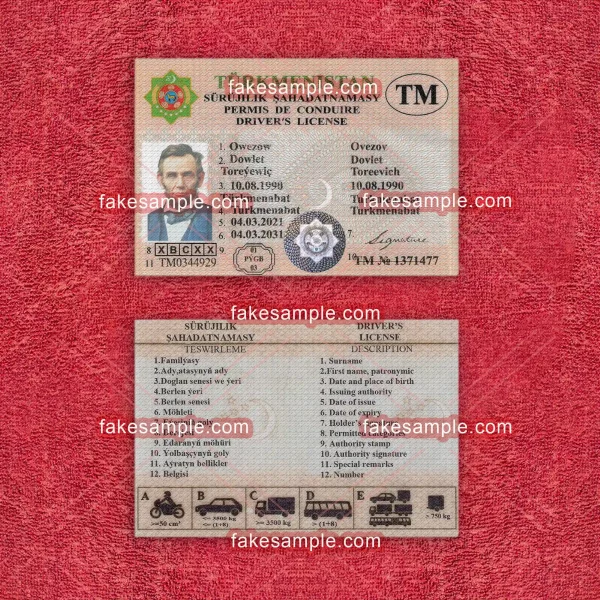 Turkmenistan Driver Licence Fake Template