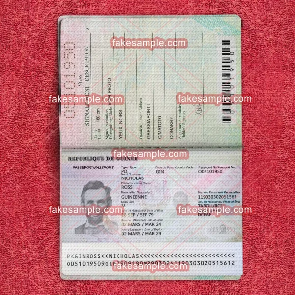 Guinea Passport Fake Template