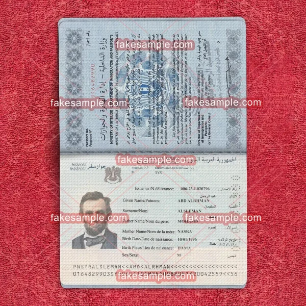 Syria Passport Fake Template