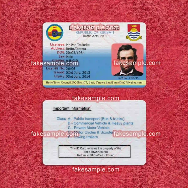 Kiribati Driver Licence Fake Template