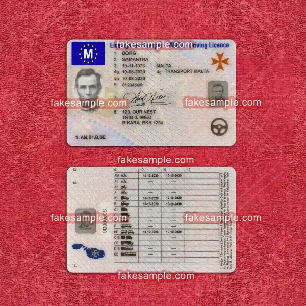 Malta Driver Licence Fake Template