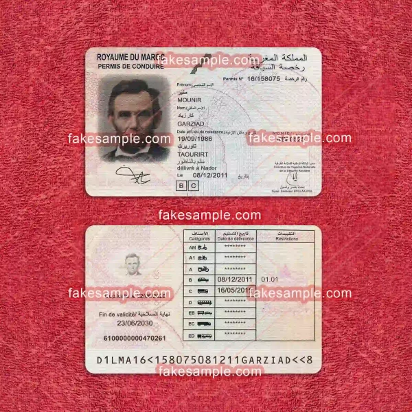 Morocco Driver Licence Fake Template