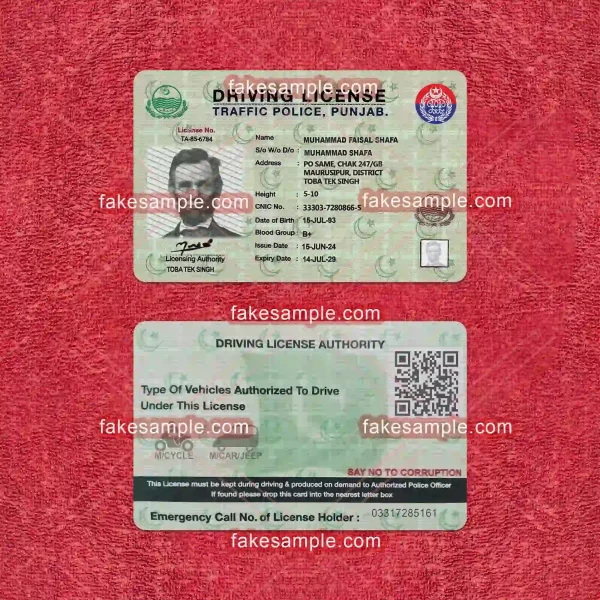 Pakistan Driver Licence Fake Template