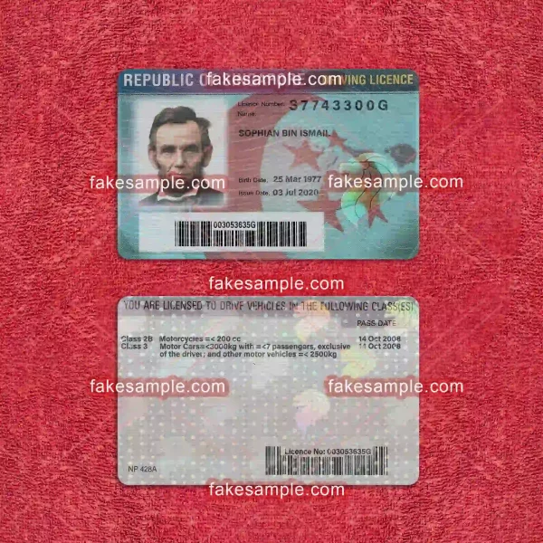 Singapore Driver Licence Fake Template