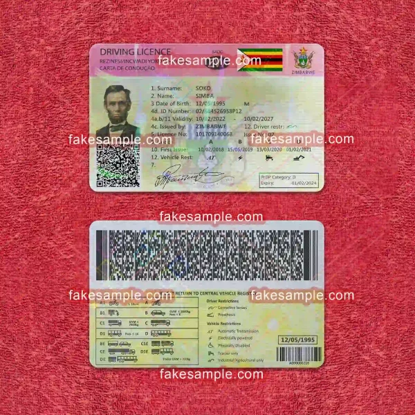 Zimbabwe Driver Licence Fake Template