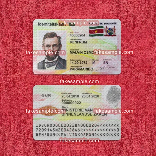 Suriname National ID Card Fake Template