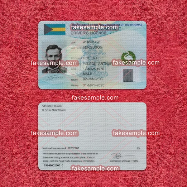 Bahamas Driver Licence Fake Template