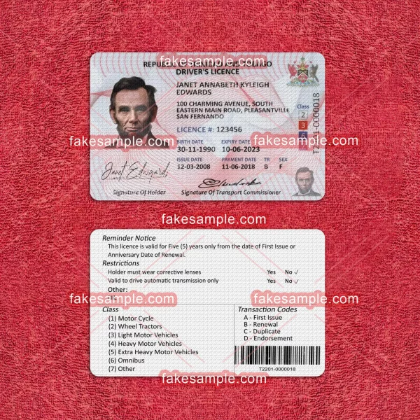 Tobago Driver Licence Fake Template