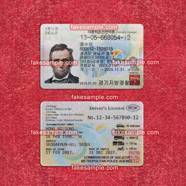 South Korea Driver Licence Fake Template