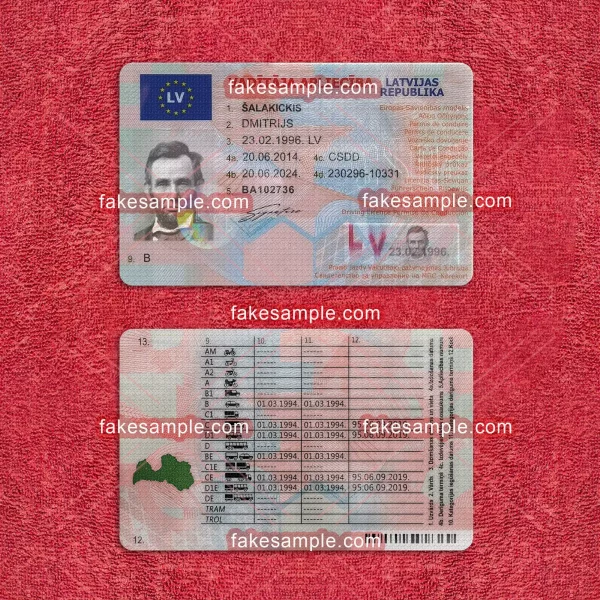 Latvia Driver Licence Fake Template