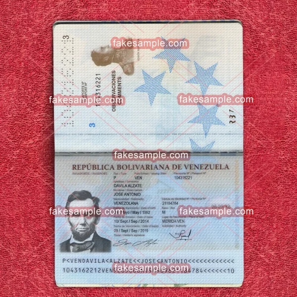 Venezuela Passport Fake Template