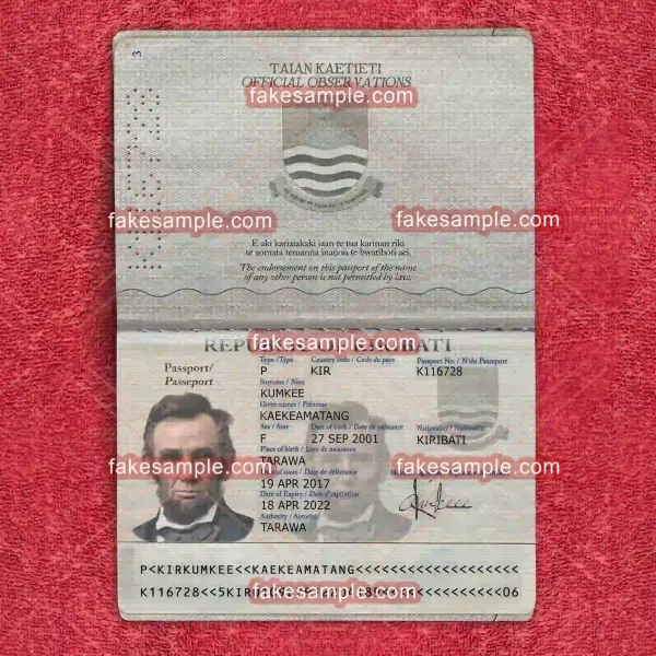 Kiribati Passport Fake Template