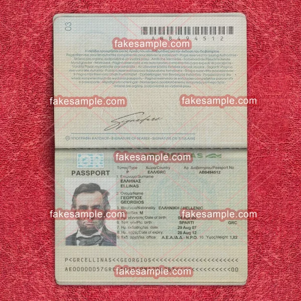 Greece Passport Fake Template