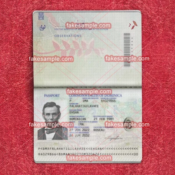 Dominica Passport Fake Template