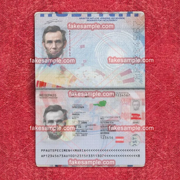 Austria Passport Fake Template