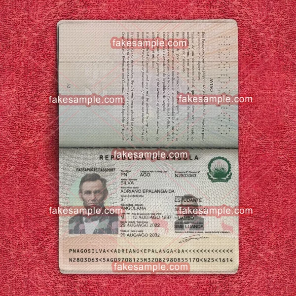 Angola Passport Fake Template