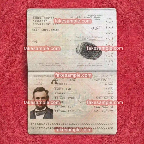 Afghanistan Passport Fake Template