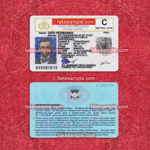 Indonesia Driver Licence Fake Template