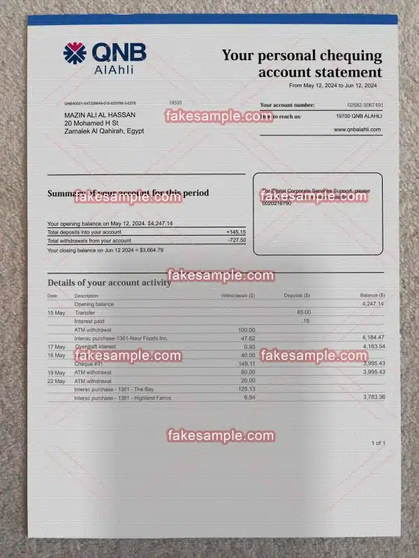 Sudan Bank Statement Fake Template