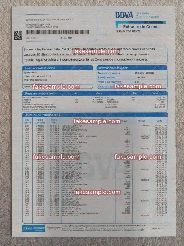 Spain Bank Statement Fake Template