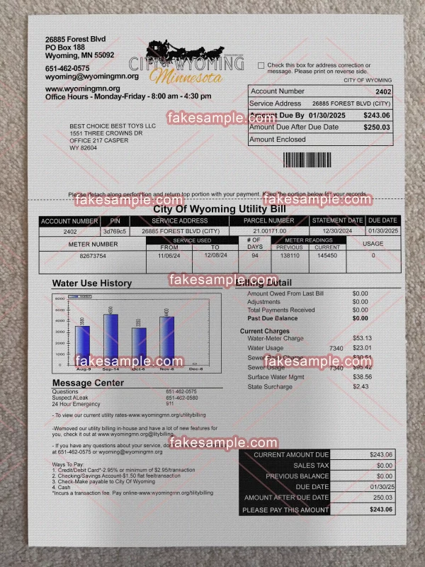 Wyoming Proof Address Fake Template