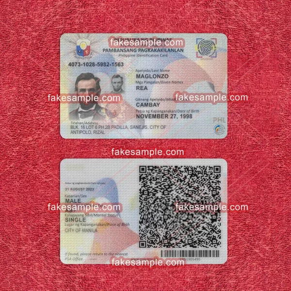 Philippines National ID Card Fake Template