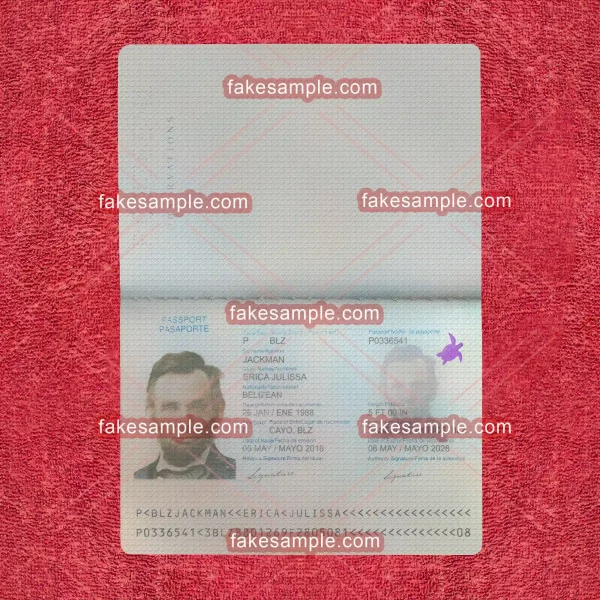Belize Passport Fake Template
