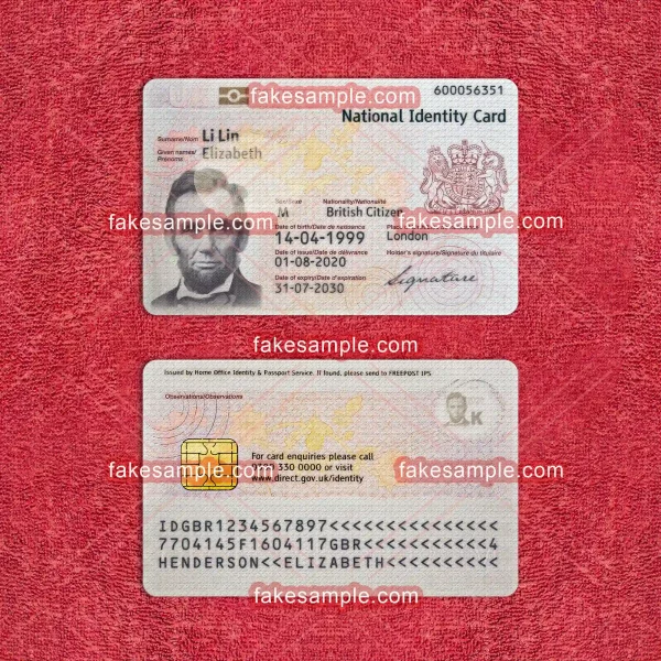 United Kingdom National ID Card Fake Template