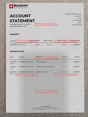 Switzerland Bank Statement Fake Template