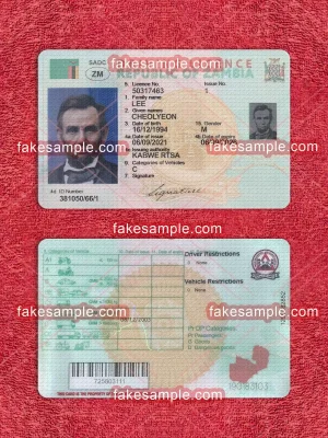 Zambia Driver Licence Fake Template