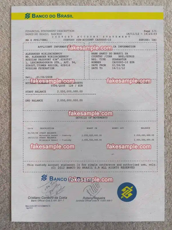 Brazil Bank Statement Fake Template