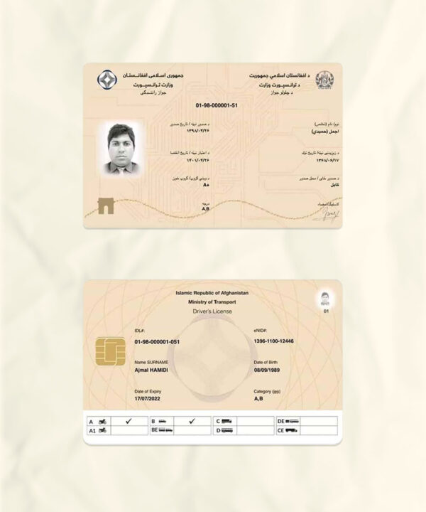 Afghanistan driver license psd fake template