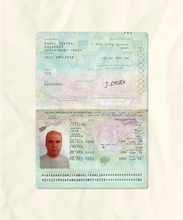 Afghanistan passport fake template