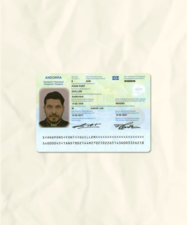 Andorra passport fake template
