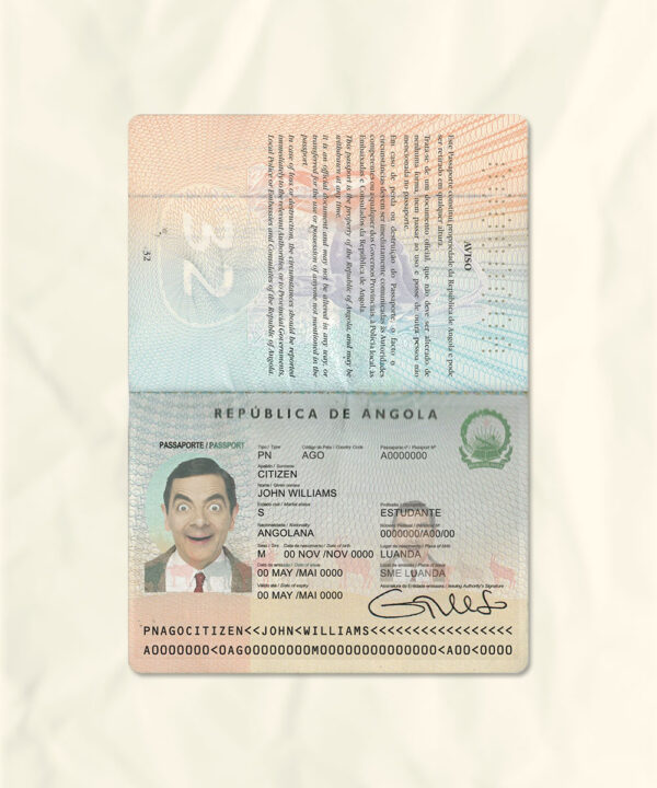 Angola passport fake template