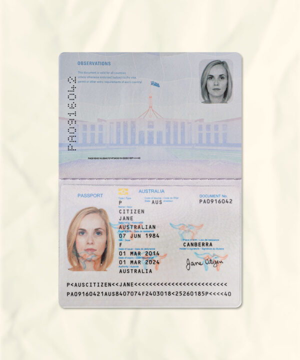 Australia passport fake template
