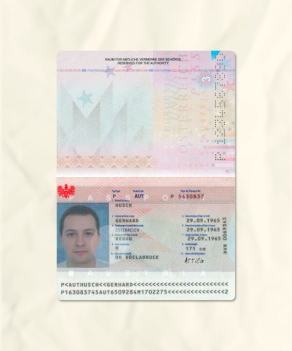 Austria passport fake template