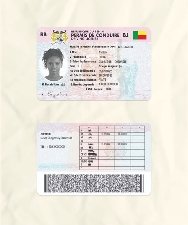 Benin driver license psd fake template