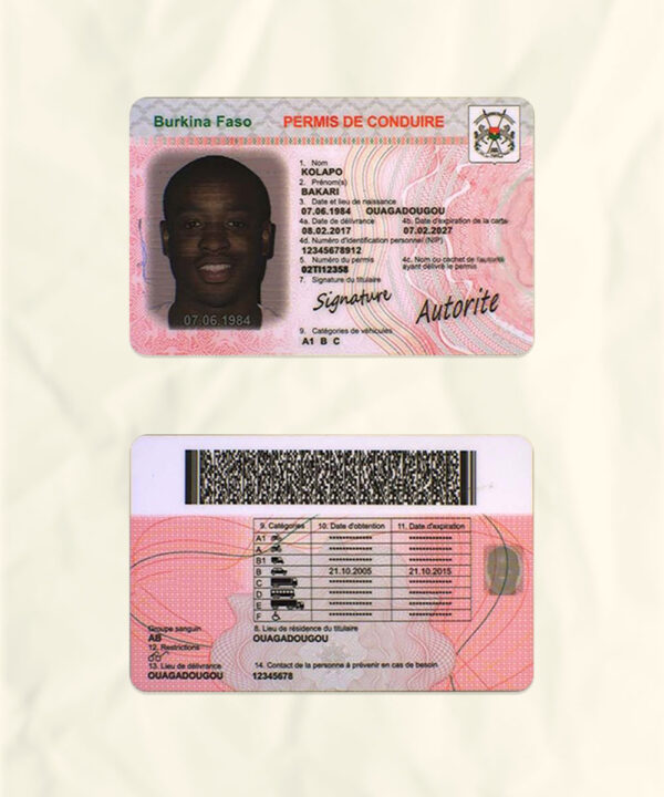 Burkina Faso driver license psd fake template
