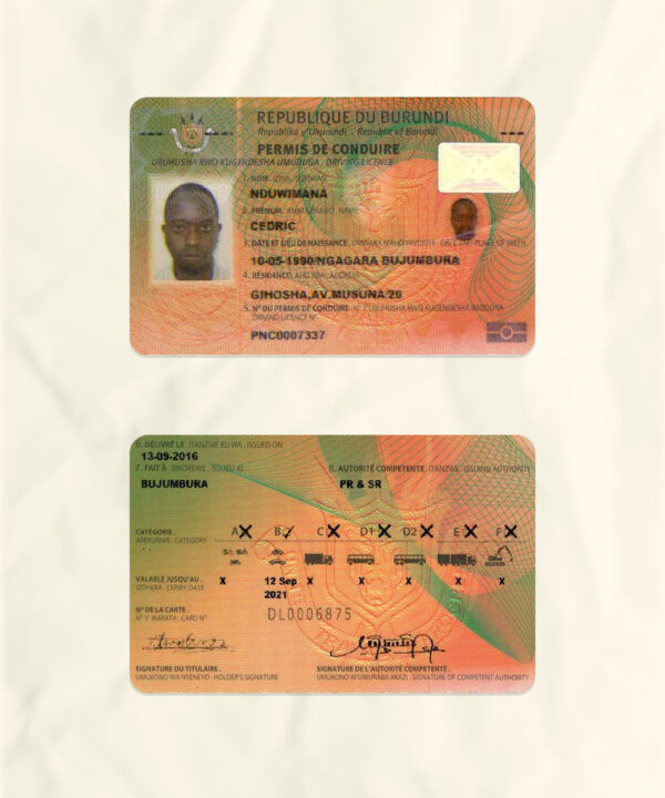 Burundi driver license psd fake template