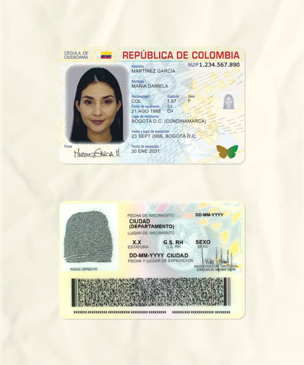Colombia National Identity Card Fake Template