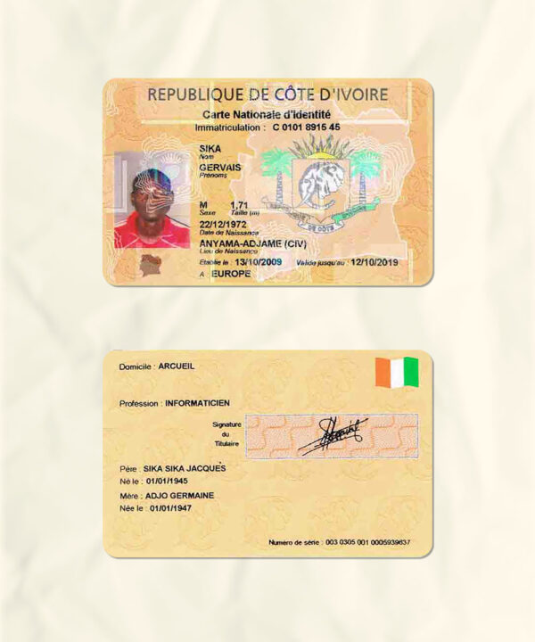 Côte d'Ivoire National Identity Card Fake Template
